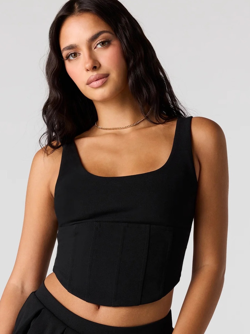 Streetwear Society Black Corset-Style Crop Top